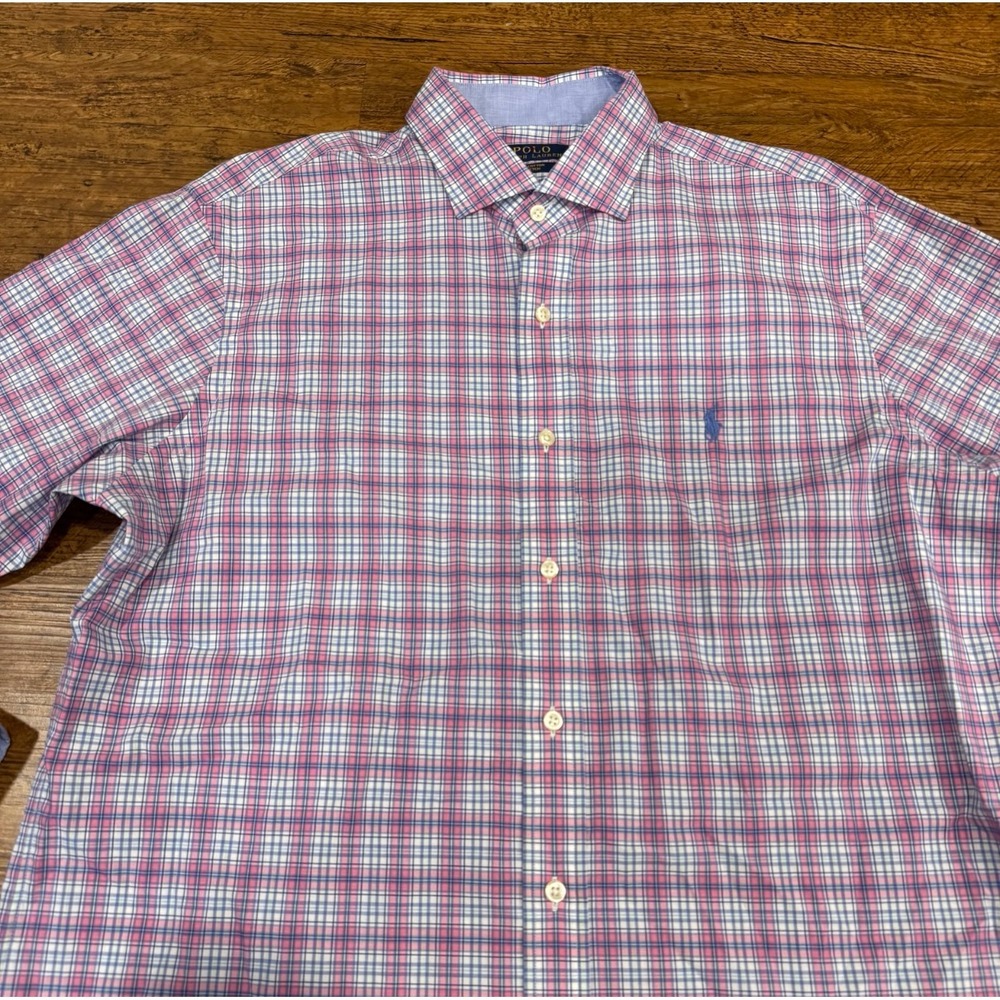 Polo Ralph Lauren Pink Plaid Stretch Casual Long Sleeve Button Up Shirt Men's L‎